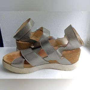 Fly London Silver leather wedge sandals